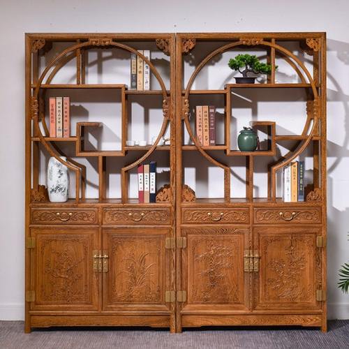 红木家具鸡翅木博古架展示柜实木中式古董架仿古隔断多宝阁置物架