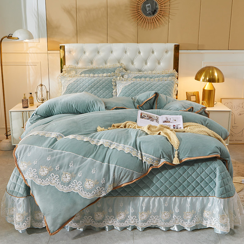 加厚床上四件套欧式夹棉纯色冬季z水晶绒床盖四件套1.5m床单2m被