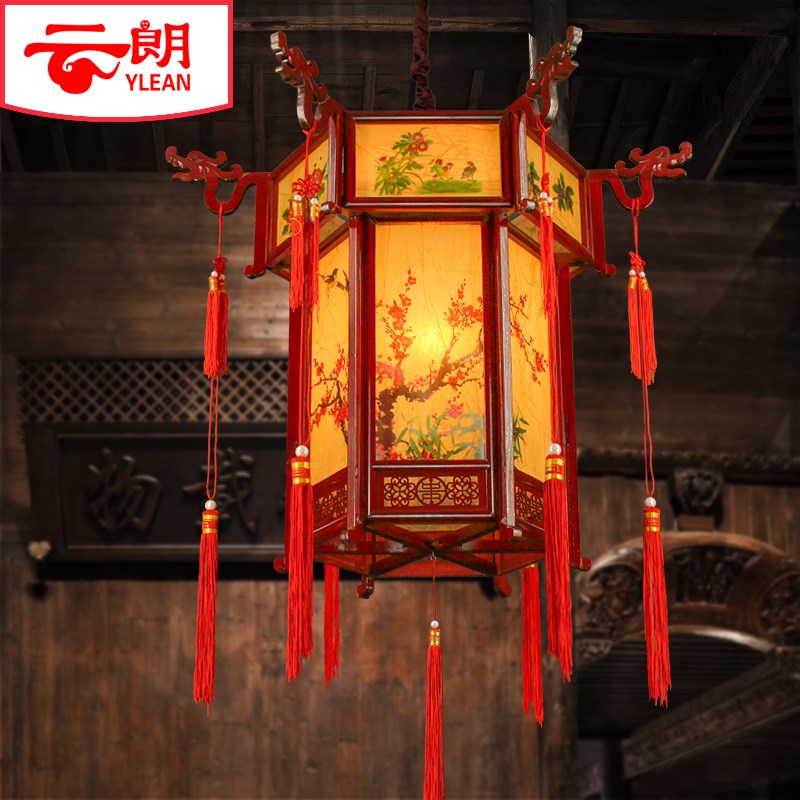 中式仿古宫灯新年实木灯r笼六角庭院阳台廊道茶楼酒店餐厅书房吊