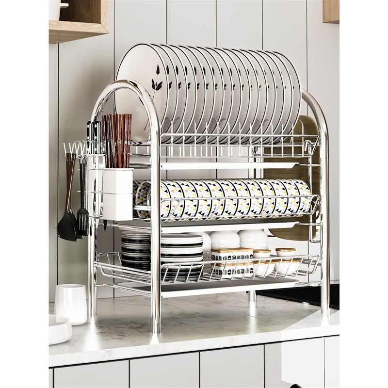 不锈钢色碗架沥水碗架盘子凉晾放控水架厨房置物架装碗.筷收纳盒