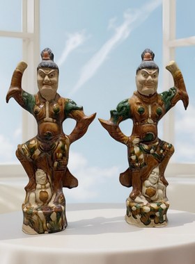 仿古天王俑民俗装饰摆件镇墓兽陶瓷艺术品出国礼品博古.架摆设工