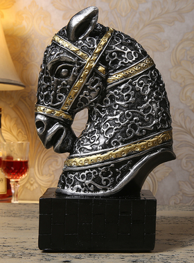 欧式招财将军马头玄关创意家居工艺品摆J件客厅电视酒柜摆设软装