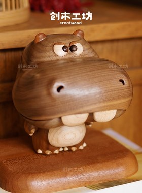 河马呆呆/创木工坊n实木收纳摆件家用盘香盒生日情人节创意礼物