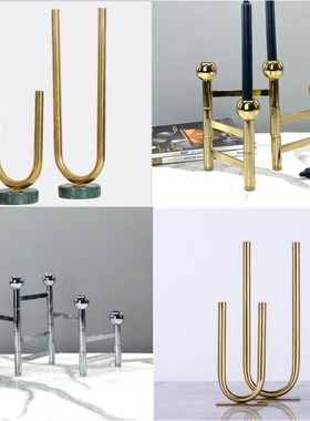 金银色折叠创意金属大理q石多头蜡烛台北欧现代摆件样板间软装饰