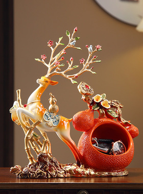 新中式招财鹿摆件高端大气入户玄关钥匙H收纳家居饰品乔迁新居礼