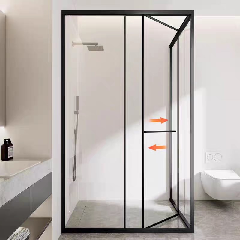 定制l型淋浴房卫生间干湿分离浴室隔断玻璃平开侧W移门浴屏家用