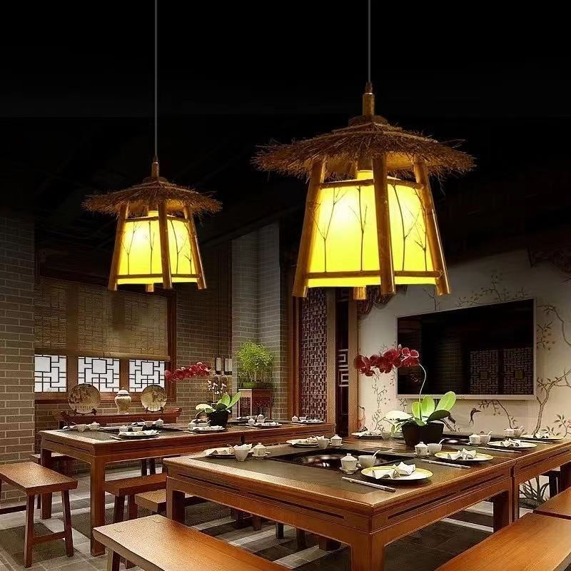 复古竹壁灯餐厅火锅店茶室创意民宿W花园竹艺吊灯