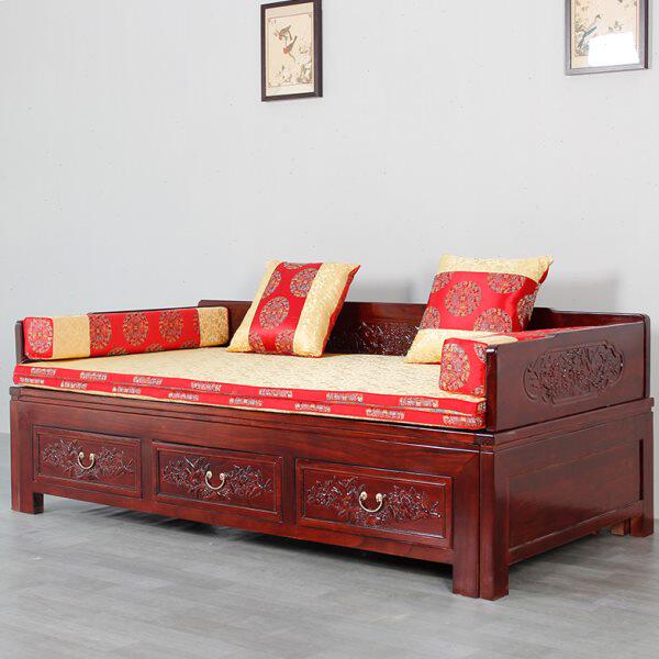 老榆木罗汉床推拉床小户型新中式禅意龙床榻古代贵妃床榻榻米沙发