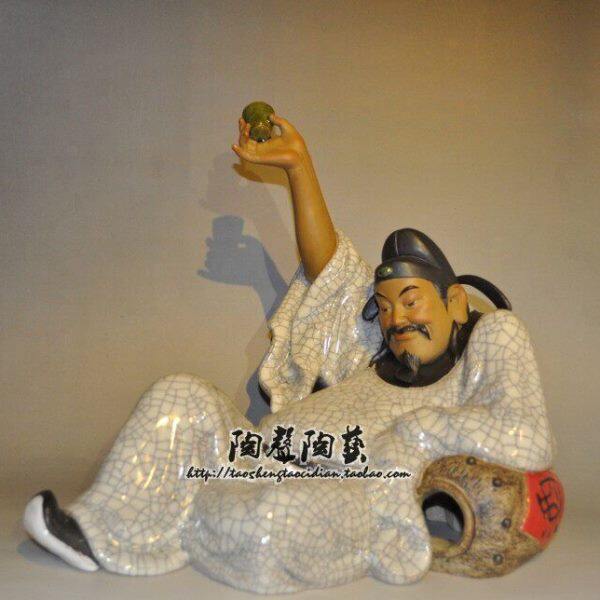 醉酒李白太白陶瓷工艺石湾公仔家居玄关博古架酒庄园林中式摆件
