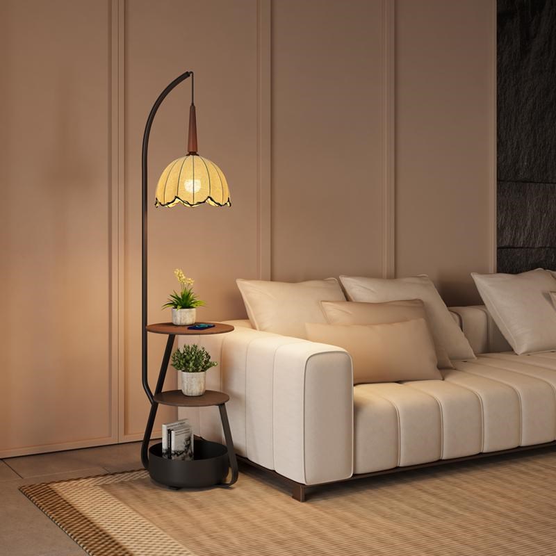 中古落地灯法式复古客厅沙发旁置物一体I边几氛围灯卧室轻奢床头
