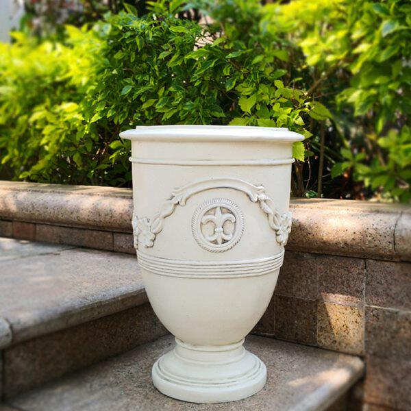 欧式花盆白色圆形室内样板间装饰摆件玻璃钢户外落地创意大罗马盆