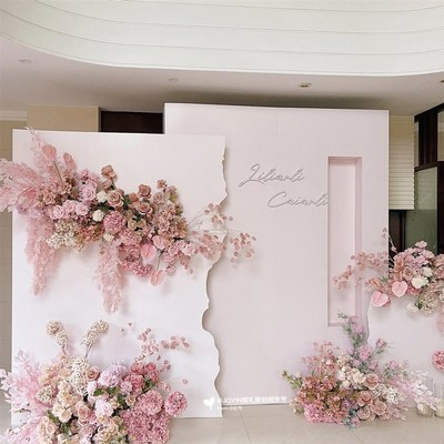 订婚宴布置全套摆件定婚室内白色高级感装K饰结婚花朵KT板定制背