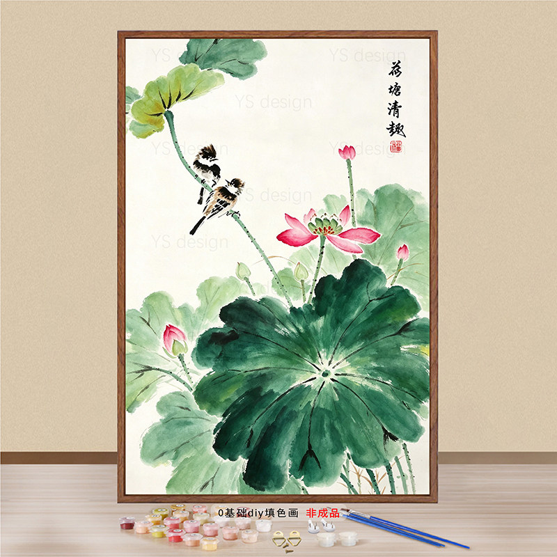 吉祥花鸟三联数字油画diy填色