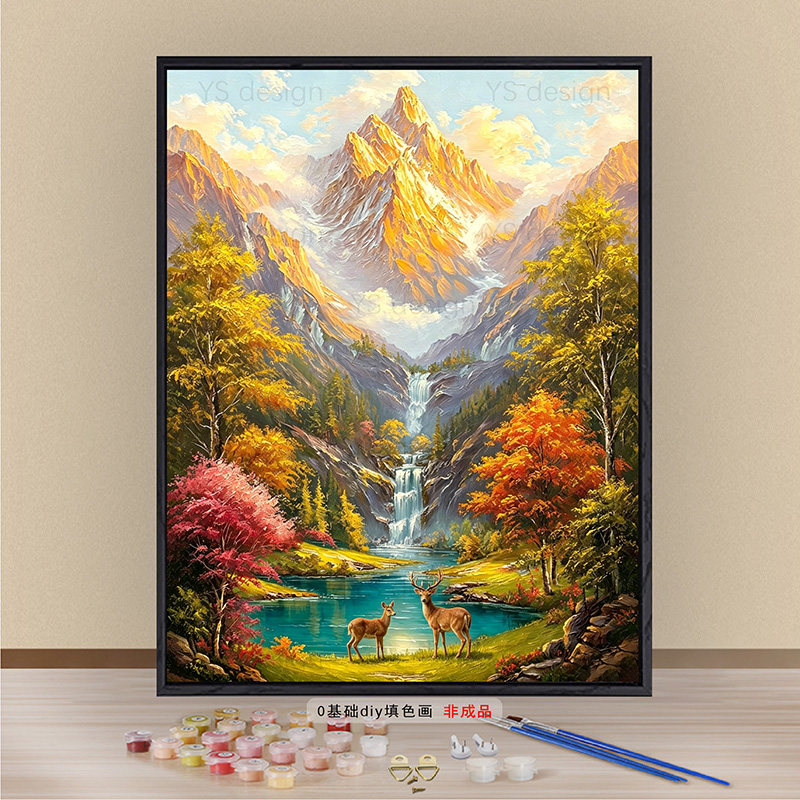 金山聚宝盆数字油画diy填充画客厅玄关招财手绘油彩装饰挂画礼物