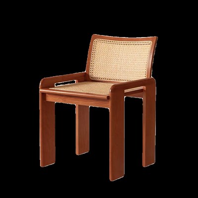 Lifepoem中古风实木餐椅藤编简约复古小众新中式家用书桌侘寂风椅