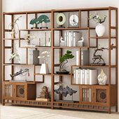 博古架实木新中式 酒柜展示柜多宝阁古董摆件柜客厅茶具置物架书架