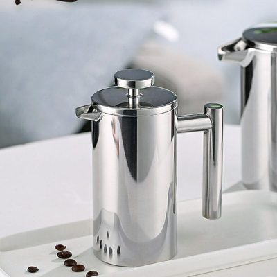 Bincoo双层304不锈钢法压壶过滤家用大容量手冲咖啡壶牛奶打泡器