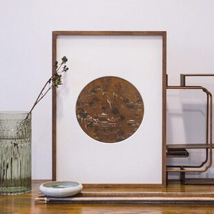 山水工笔画复古实木装裱画框定制客厅装饰挂墙画照片黑胡桃木框