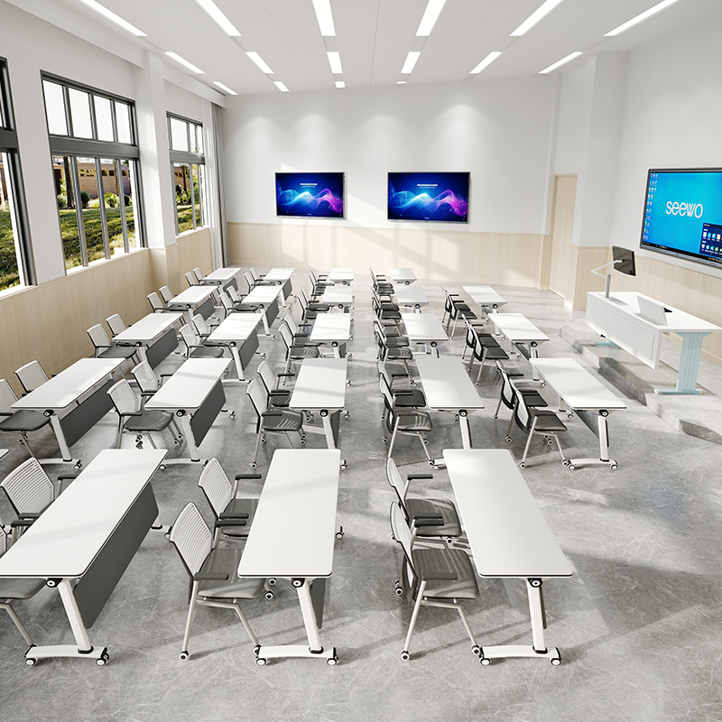 折叠培训桌d椅组合办公桌移动拼接会议桌长条桌学校双人侧翻桌带