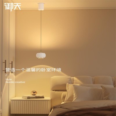 轻奢极简主卧室吊灯床头吊线v灯高级感氛围艺术背景墙垂线灯可升