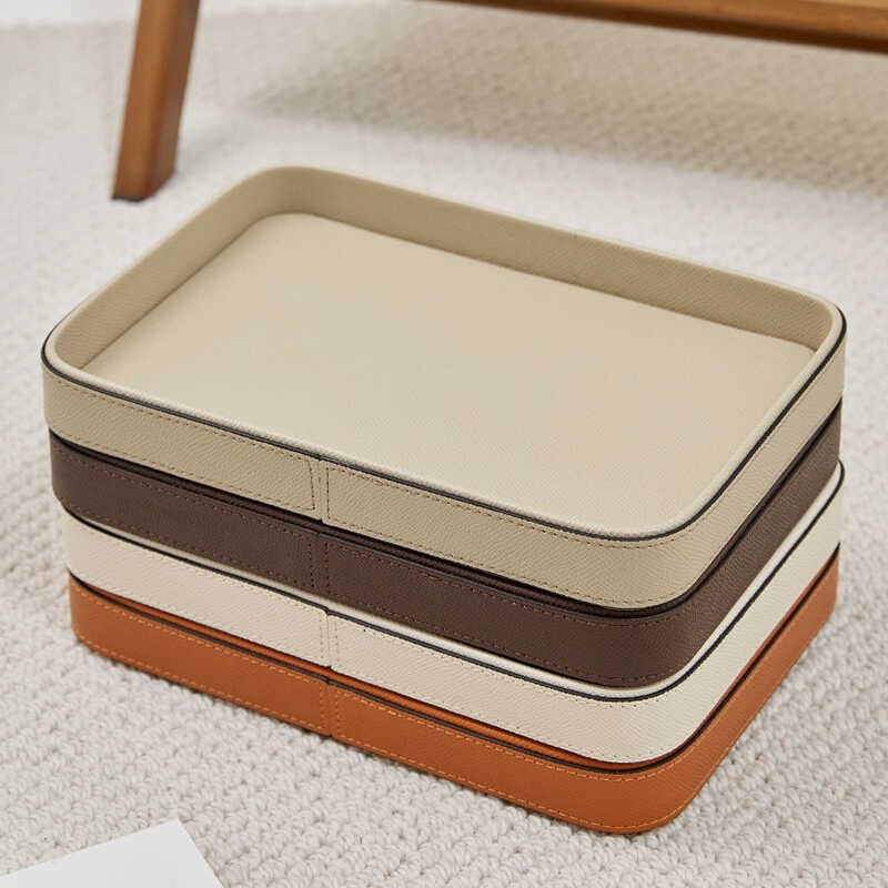 轻奢高级感皮革托盘玄关香薰收纳盘摆件钥匙首饰置物X盘收纳装饰