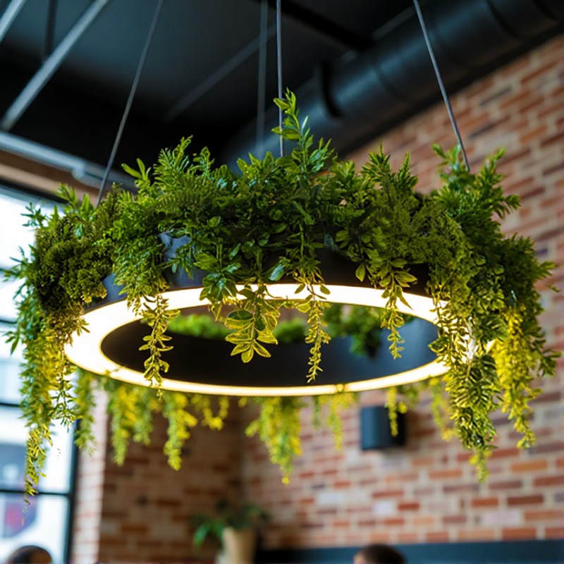 灯具大型圆形环形植物吊灯健身房餐D厅酒店办公区绿植中餐厅餐吧