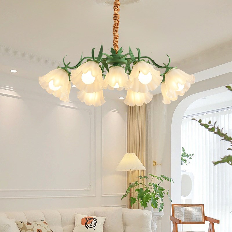 奶油法式客厅吊灯北欧房间餐厅铃兰吊灯网M红浪漫创意花朵卧室吊