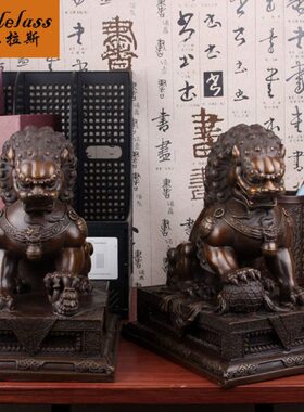 班德拉斯  纯铜狮子摆件一对公母守门狮子宫门狮子家居办公室装饰