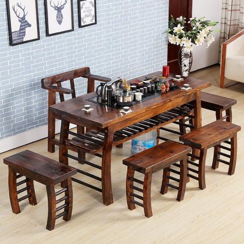 实木茶桌茶台中式家用庭院阳台防腐木仿古喝茶桌椅茶艺桌功夫茶几