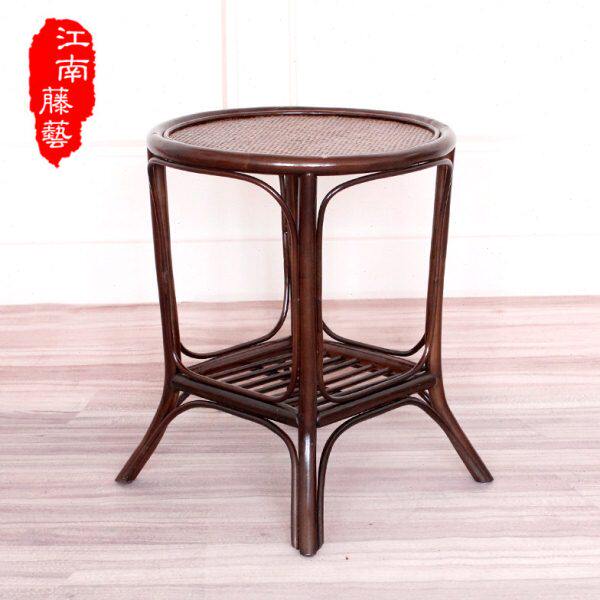 手工木质藤条编织家用简约小圆桌藤桌客厅边几阳台休闲小茶几桌子