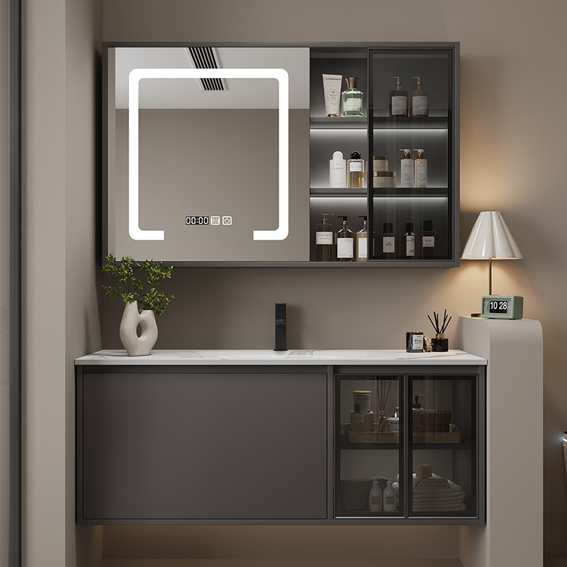 新款岩板热弯盆浴室柜组合现代简约E卫生间洗漱台无缝一体洗手盆