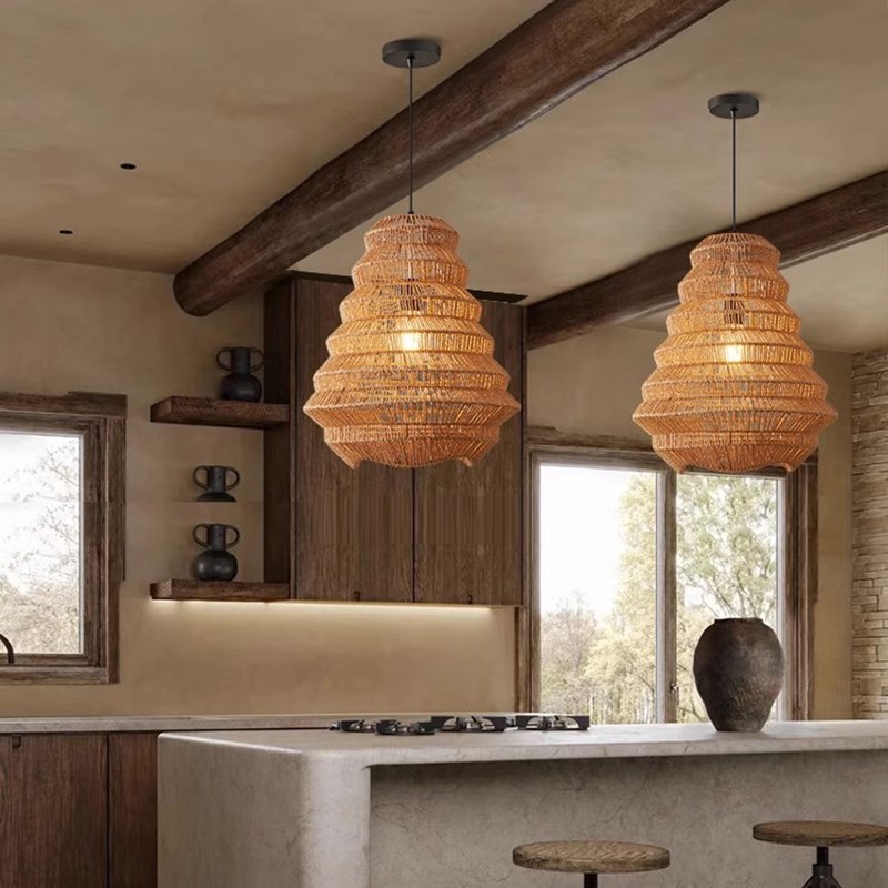 日式吊灯餐厅吧台卧室q书房灯茶室藤编中式田园民宿榻榻米麻绳吊