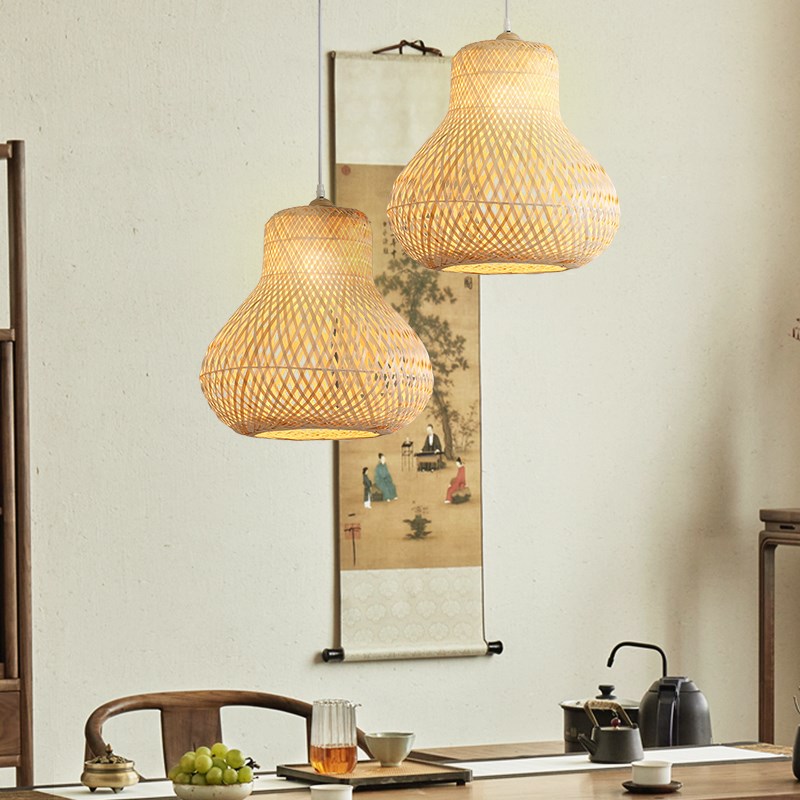 竹编艺术吊灯现代中式禅意餐厅z餐桌茶室民宿卧室床头吧台组合灯