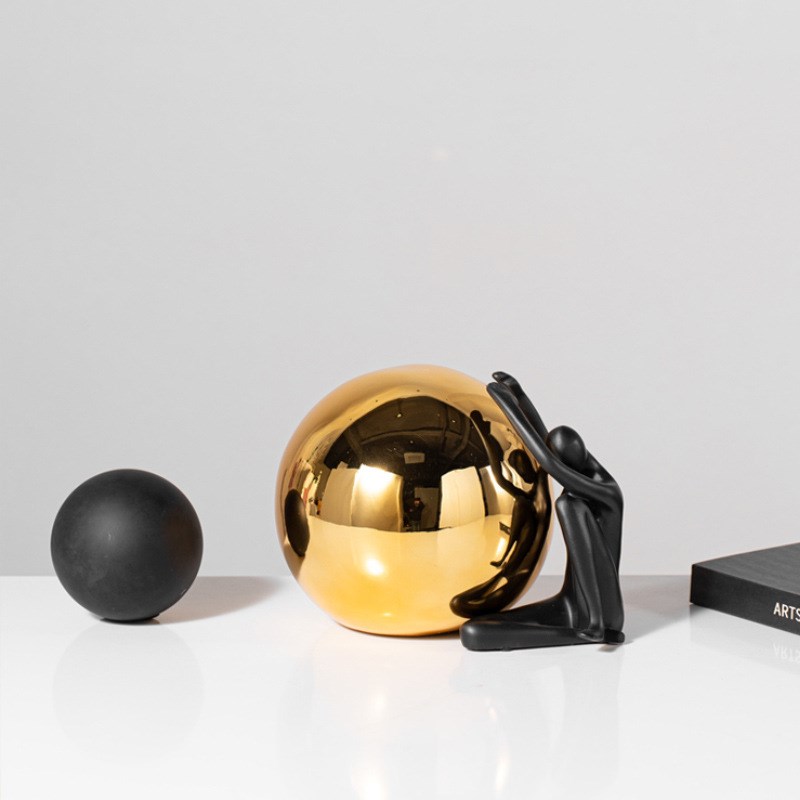 现代简约抽象人物轻奢艺术创w意金色球客厅电视柜玄关酒柜书架摆