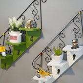 欧式 楼梯壁挂客厅花架铁艺置物架壁饰创意墙上花架搁板挂钩装 饰品