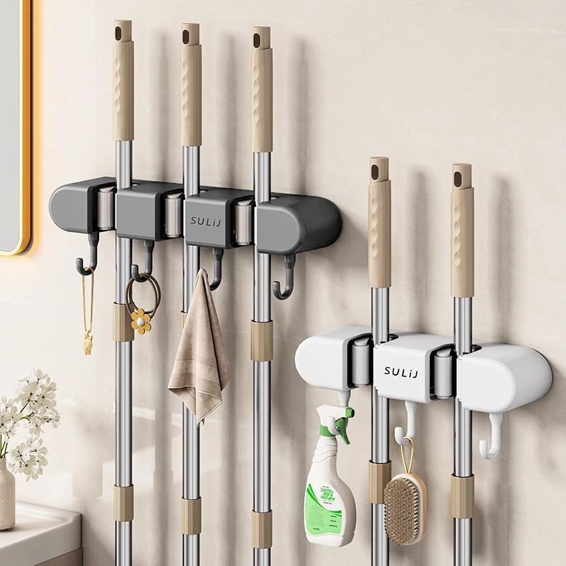壁挂拖把夹架防锈免打孔化妆室浴室阳台卡扣固定扫把X置物收纳挂