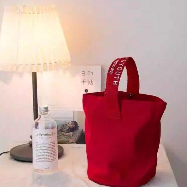 2024新款chic简约帆布水桶手提休闲 ??拎包百搭小拎包可携式饭盒,收纳整理,便当包,淘宝优惠券,粉丝福利购,淘宝优惠卷