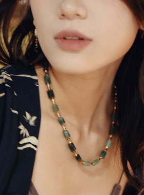 屿棠设计师饰g品天然玉石古铜项链手链中古风日本回流礼物生日节