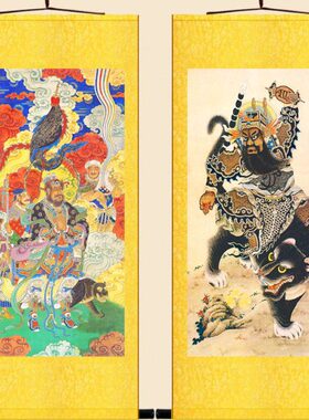 武财神赵公明神像画 黑虎赵玄坛水陆画卷轴挂画装饰画 绢布丝绸画