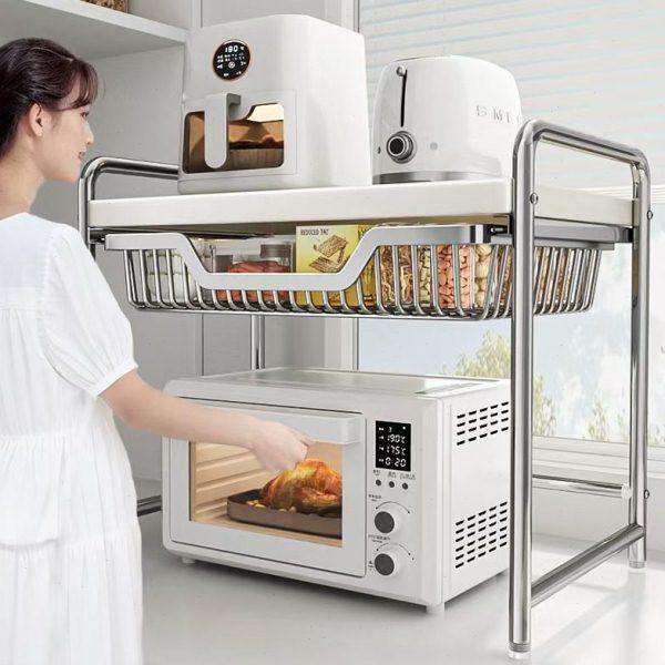厨房微波炉置物架多功能家用台面烤箱支架抽拉式双层电饭煲收纳架,厨房/烹饪用具,微波炉置物架,淘宝优惠券,粉丝福利购,淘宝优惠卷
