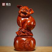 花梨实木雕刻福猪摆件十二生肖动物猪红木家居客厅店铺装 饰工艺品