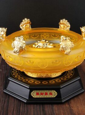 妙如意 聚宝盆摆件 存钱罐聚宝金蟾配底座商务礼品乔迁家居装饰品