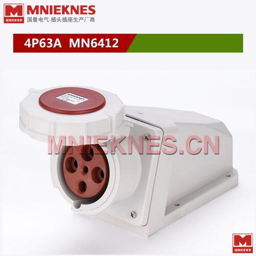 4孔63A工业插座 明装插座 IP67 防水插头插座 6412三相四线3P+E