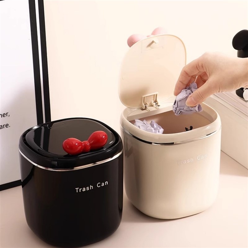 桌面垃圾桶家用车载轻奢杂物桶带盖F小号迷你可爱床头收纳桶垃圾