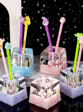 少女心方形卡通笔k筒果冻色乳水油滴沙漏办公桌面笔插装饰摆件礼