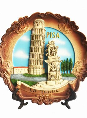 意大利奇迹广场比萨斜塔和天使雕像圆盘摆件 立体装饰彩绘工艺品