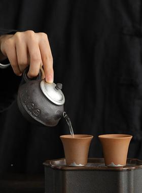 黑手工鎏银茶壶老岩泥壶复古RGF煌泡茶陶壶功茶夫具单敦壶空寂斋