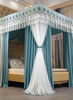 新款蚊帐遮光床帘公ZKU主防风幔三开门遮布尘顶蚊光帐支架杆子威