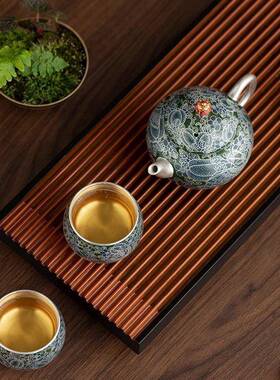 银茶鎏杯一壶两杯小套装掐长丝银茶务壶商礼品父亲85351教师辈礼