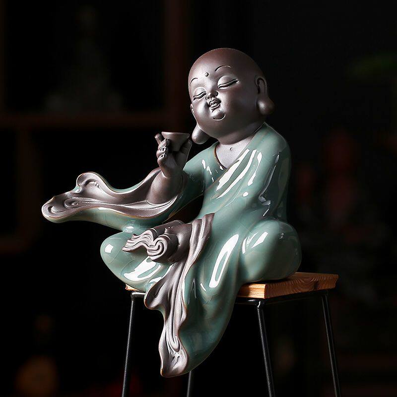 陶瓷禅意小和尚摆件新中式家居客厅玄关办公室人物工艺品装饰摆设